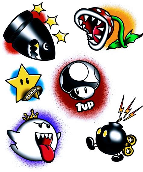 Each perforated square features a different character. . Super mario tattoo flash